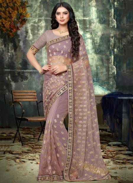 Peach Colour KANTA Fancy Designer Party wear Net Heavy Worked saree Collection 102